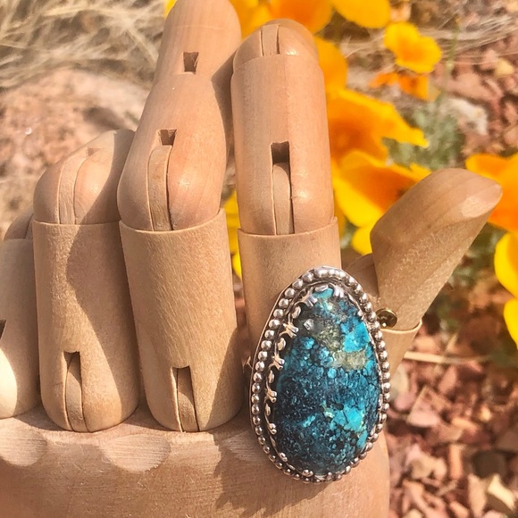 Inlaid Turquoise Handcrafted Southwestern Sterling Silver Ring - Picture 2 of 13